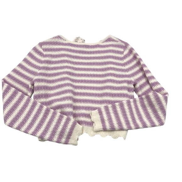 Willow & Wind Purple & White Striped Cropped Cardigan Sweater Scalloped Size MED - Picture 5 of 6